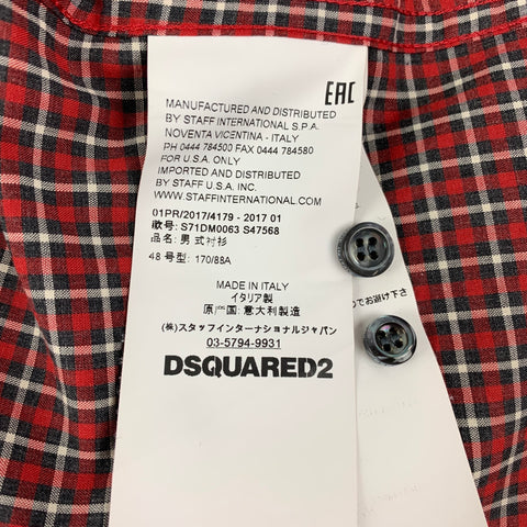 DSQUARED2 Size L Red Black White Checkered Cotton Short Sleeve Shirt