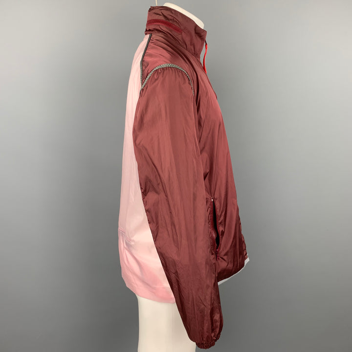 PRADA SPORT Taille 40 Veste à capuche en nylon color block bordeaux et rose