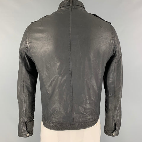 NEIL BARRETT Size L Smoke Gray Distressed Leather Utility Jacket