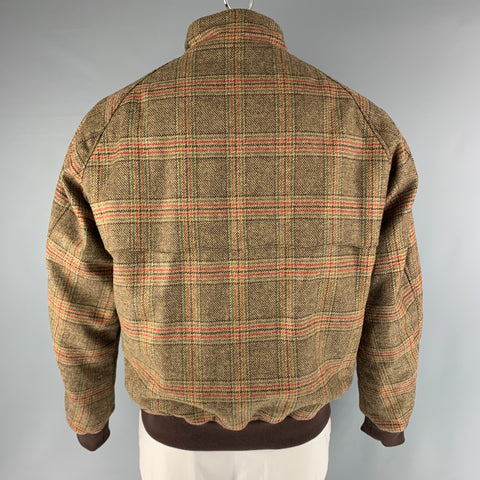BARACUTA Chest Size 44 Brown Red Plaid Virgin Wool Bomber Jacket