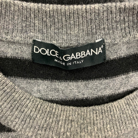 DOLCE &amp; GABBANA Talla XS Jersey de lana con cuello redondo a rayas grises y negras