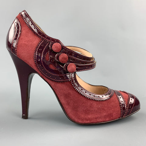 POUR LA VICTOIRE Talla 9 Zapatos Maryjane de charol de ante en dos tonos color burdeos