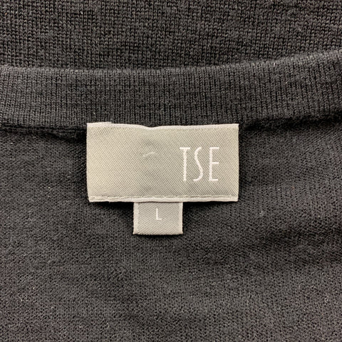 TSE Size L Black Wool V-Neck Pullover