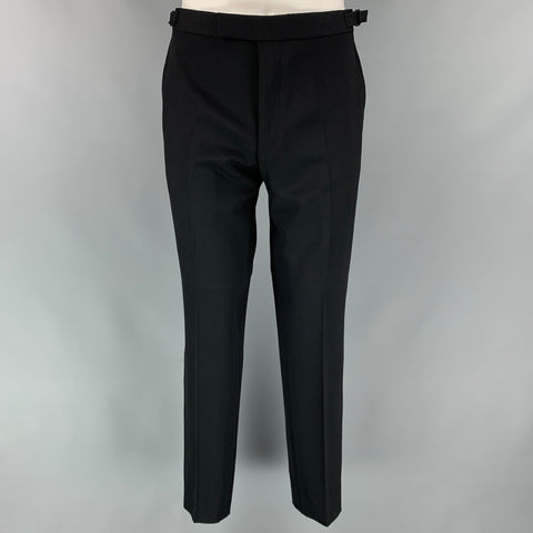 RALPH LAUREN Black Label Size 38 Regular Black Wool Peak Lapel Tuxedo Suit