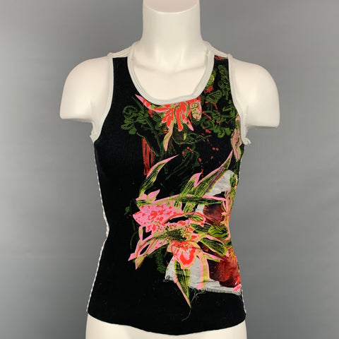 PIANURA STUDIO Taille 8 Haut décontracté en mélange de coton peint à fleurs abstraites multicolores