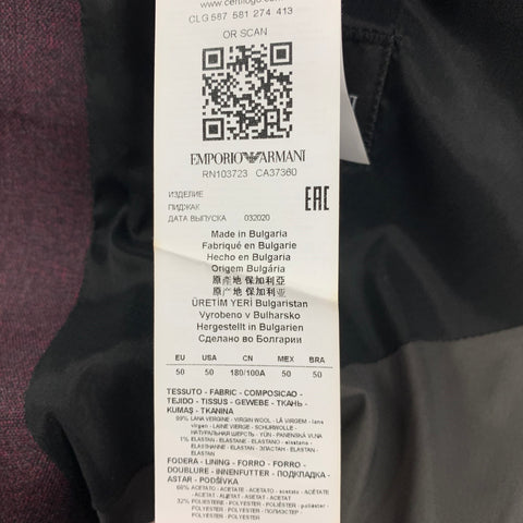 EMPORIO ARMANI Size 40 Purple Heather Wool Sport Coat