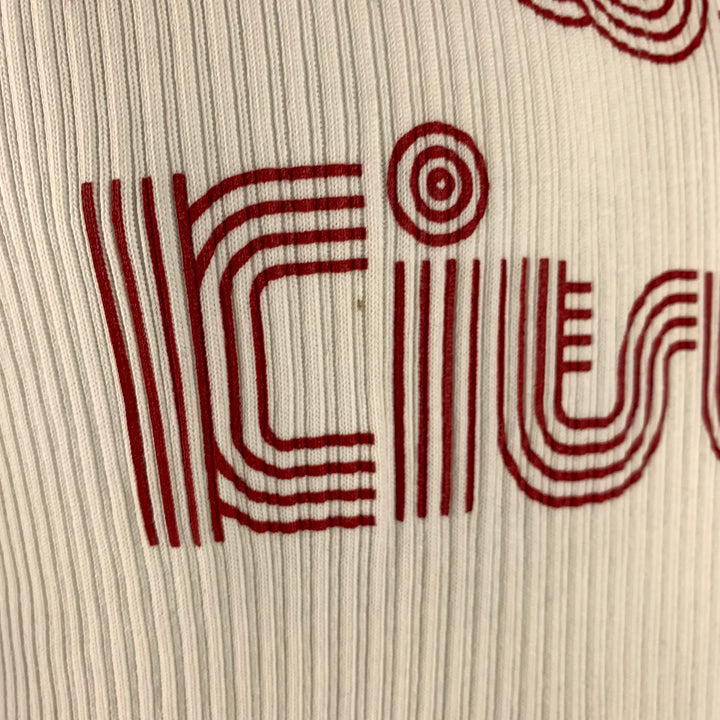 MAISON KITSUNE Size L White Red Graphic Cotton Ribbed T-shirt