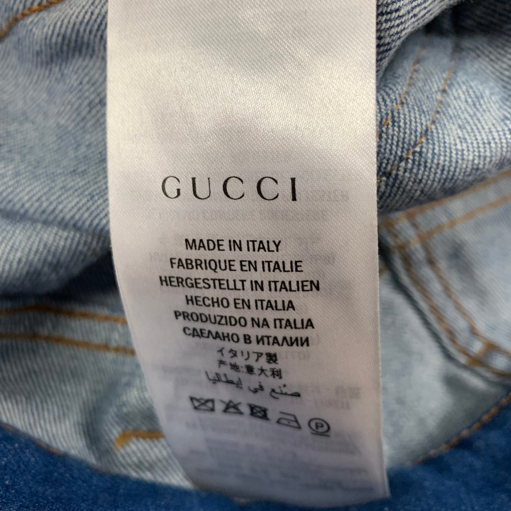 GUCCI Size 34 Blue Multi-Color Embroidery Denim Straight Jeans