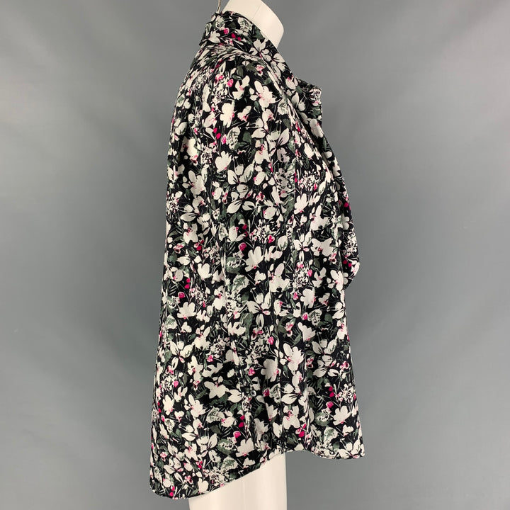 ACNE STUDIOS Talla 2 Blusa con botones ocultos florales de seda negra, blanca y fucsia