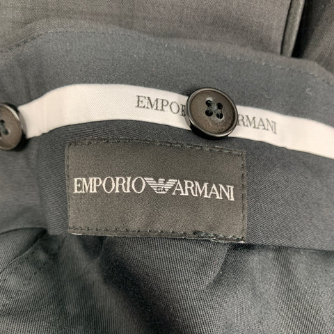 EMPORIO ARMANI Size 42 Black Grid Peak Lapel Tuxedo Suit