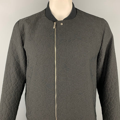 EMPORIO ARMANI Size 46 Black Textured Polyester Zip Up Jacket