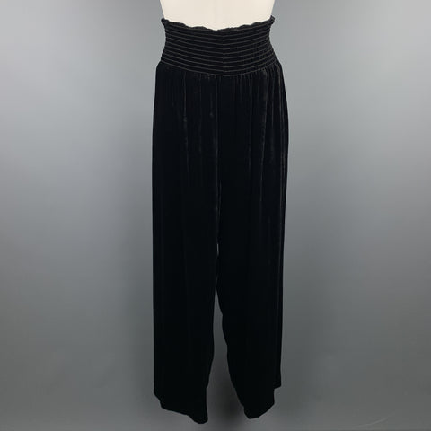 JEAN PAUL GAULTIER Size 10 Black Silk Blend Velvet Elastic Waist Wide Leg Pants