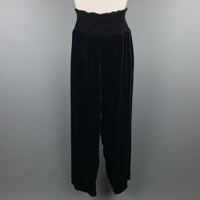 JEAN PAUL GAULTIER Size 10 Black Silk Blend Velvet Elastic Waist Wide Leg Pants