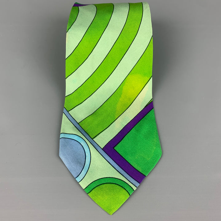 EMILIO PUCCI Green Purple Print Silk Tie