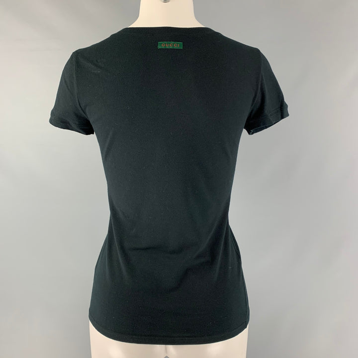 GUCCI Talla S Camiseta negra de algodón y elastano con cuello en V lisa