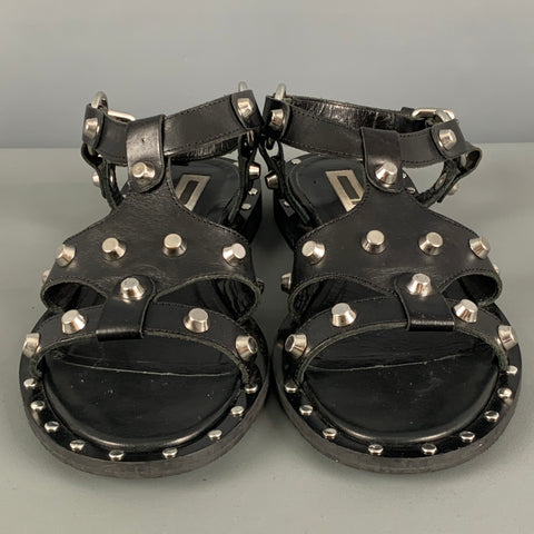 MCQ by ALEXANDER MCQUEEN Size 8 Black Leather Studded Flat Sandals