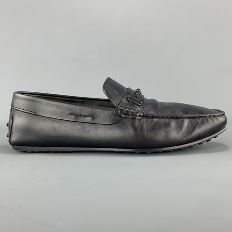 TOD'S Mocasines con suela de conductor Horsebit de metal y cuero negro talla 10