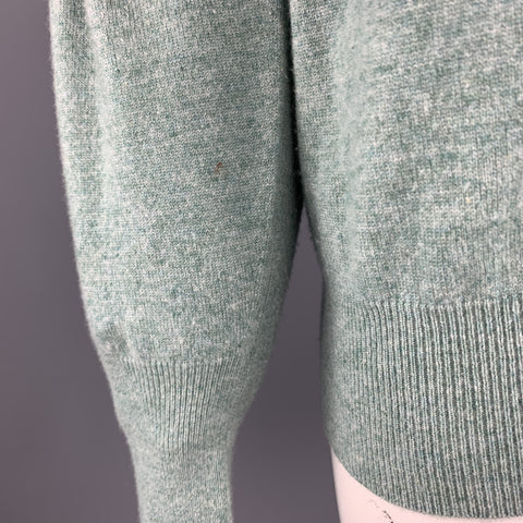N. PEAL Size L Pistachio Knitted Cashmere V-Neck Pullover Sweater