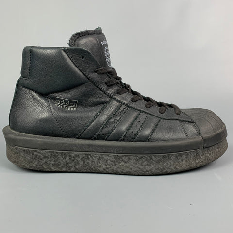 ADIDAS X RICK OWENS AW 2016 Size 10 Black Leather High Top Mastodon Sneakers