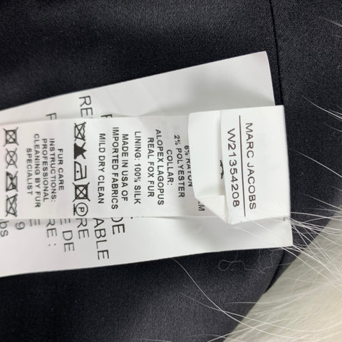 MARC JACOBS Talla 6 Chaqueta corta con cuello de piel de zorro en mezcla de lana plateada y negra