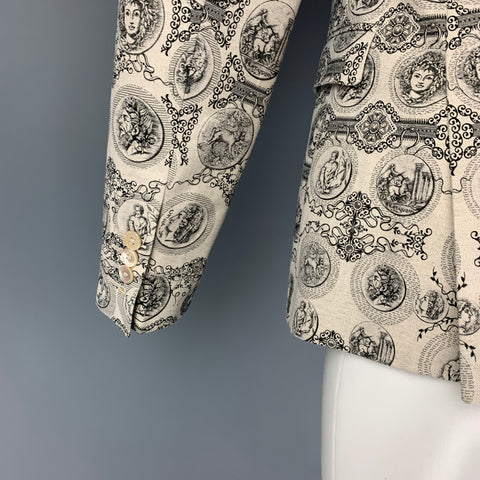 DOLCE & GABBANA Size 38 Light Gray Black Print Cotton Blend Sport Coat