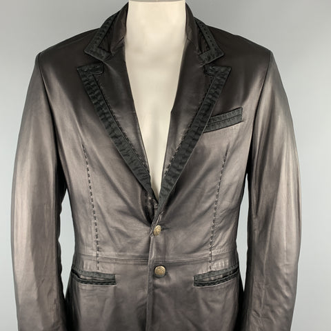 JUST CAVALLI Taille XXL Veste à revers en cuir massif noir