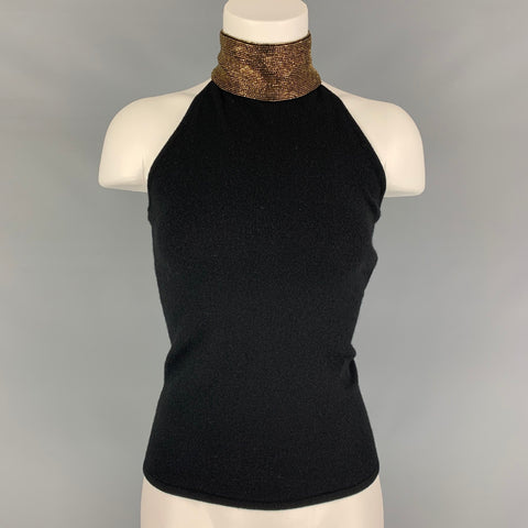 RALPH LAUREN BLACK LABEL Talla S Jersey con cuentas y mezcla de cachemira en color negro y dorado
