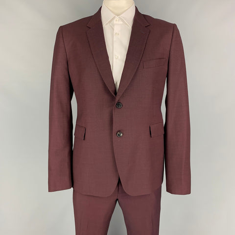 PAUL SMITH Traje Kensington Talla 44 Regular Traje con solapa de muesca de lana con cabeza de clavo en color burdeos y negro