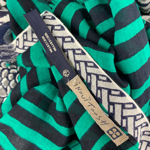INOUITOOSH Green Black White Stripe Cotton Scarf