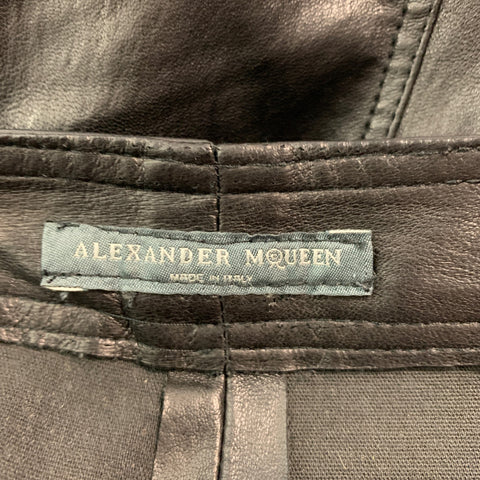 ALEXANDER MCQUEEN Size XS Black Leather Solid Zip Up Casual Pants