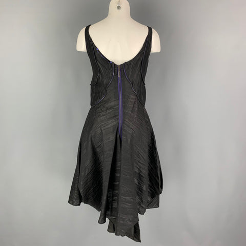 COSA NOSTRA Size 8 Black Purple Silk Blend Wrinkled Sleeveless Dress