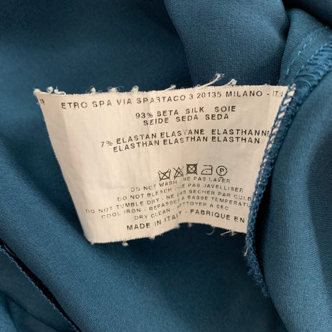 ETRO Size 8 Blue Silk V-Neck Casual Top
