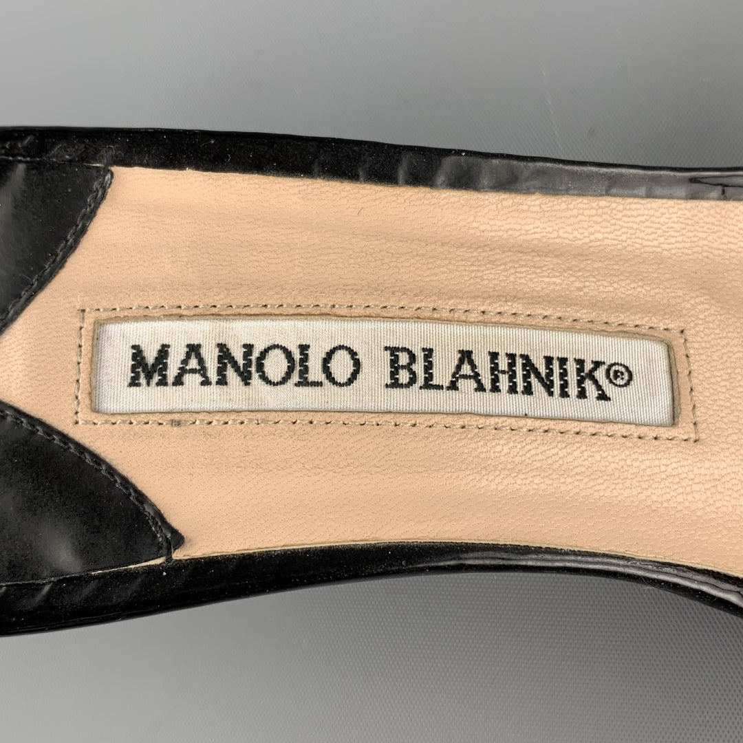 MANOLO BLAHNIK Size 7.5 Black Patent Leather Strappy Sandals