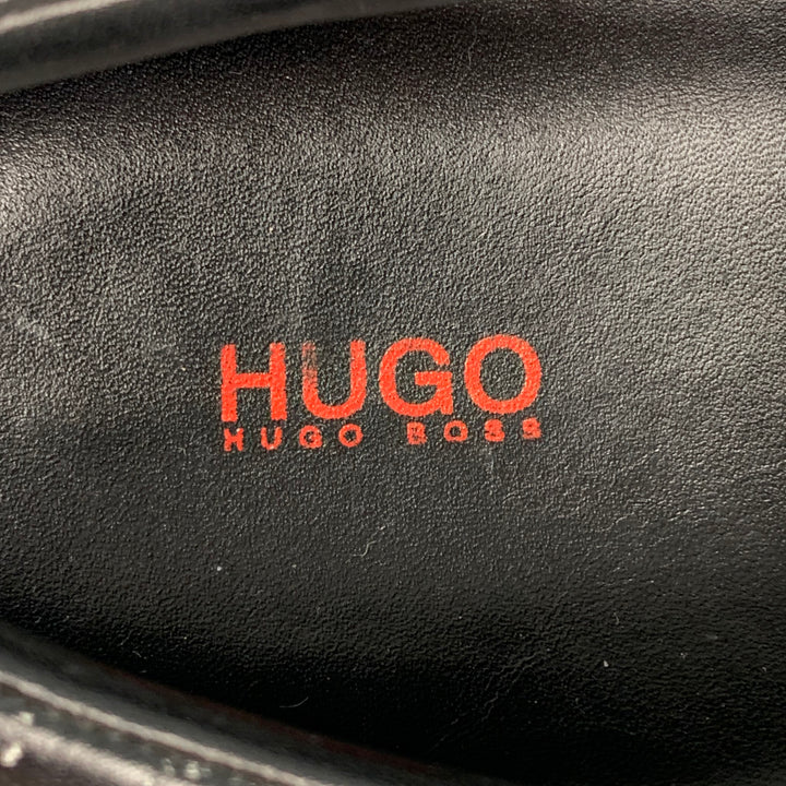 HUGO BOSS Talla 10 Zapatillas de deporte de cuero con estampado blanco y negro