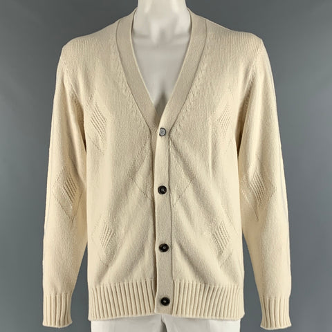 OFFICINE GENERALE Size XL Beige Knitted Wool Blend Buttoned Cardigan