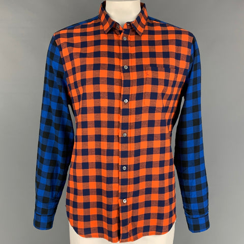 MARC by MARC JACOBS Size XL Blue Orange Checkered Cotton Long Sleeve Shirt