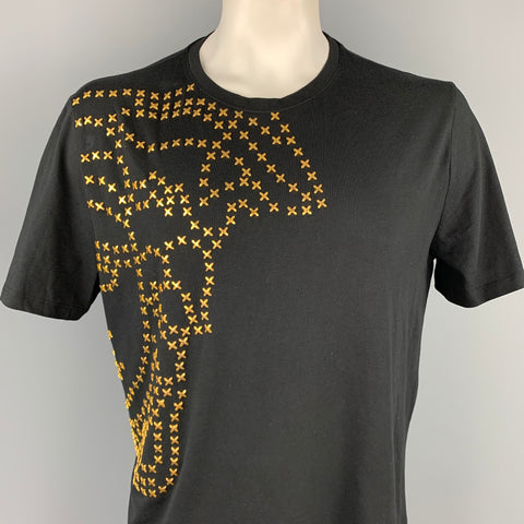 VERSACE COLLECTION Size XXXL Black Studded Cotton Crew-Neck T-shirt