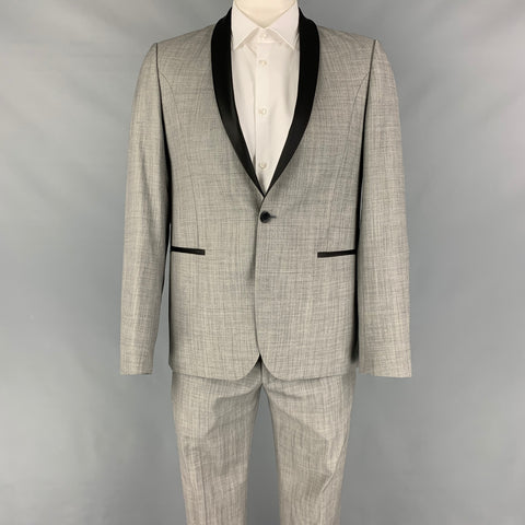 ROGER ELSTEN Talla 42 Traje con cuello chal de poliéster y lana gris negro