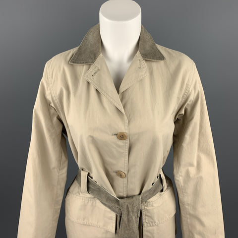 ARMANI COLLEZIONI Size 4 Beige Cotton Blend Belted Coat
