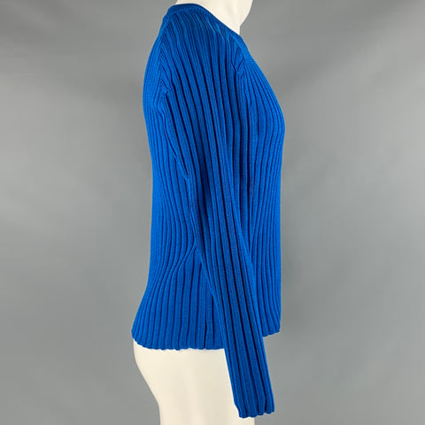 AMI Size S Blue Ribbed Polyester Crew-Neck Sweater