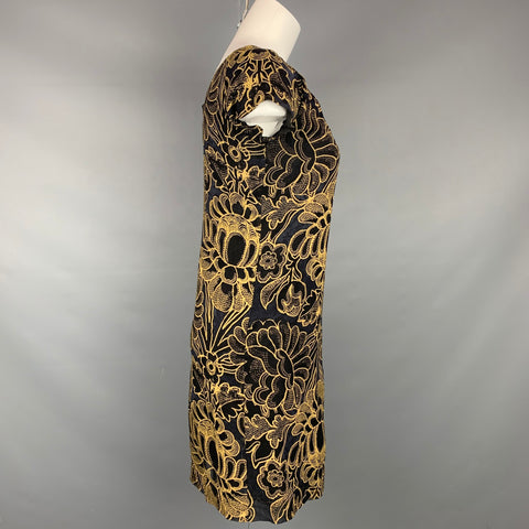 DEMA Taille S Robe droite en rayonne florale noire et beige longueur genou