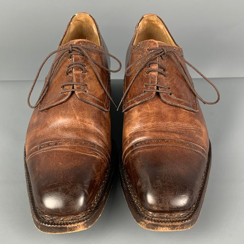 CALZOLERIA HARRIS x BARNEY'S NEW YORK Size 8.5 Bronze Distressed Leather Cap Toe Shoes