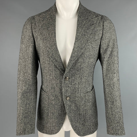 TAGLIATORE Taille 40 Manteau de sport à simple boutonnage en laine à chevrons blanc noir