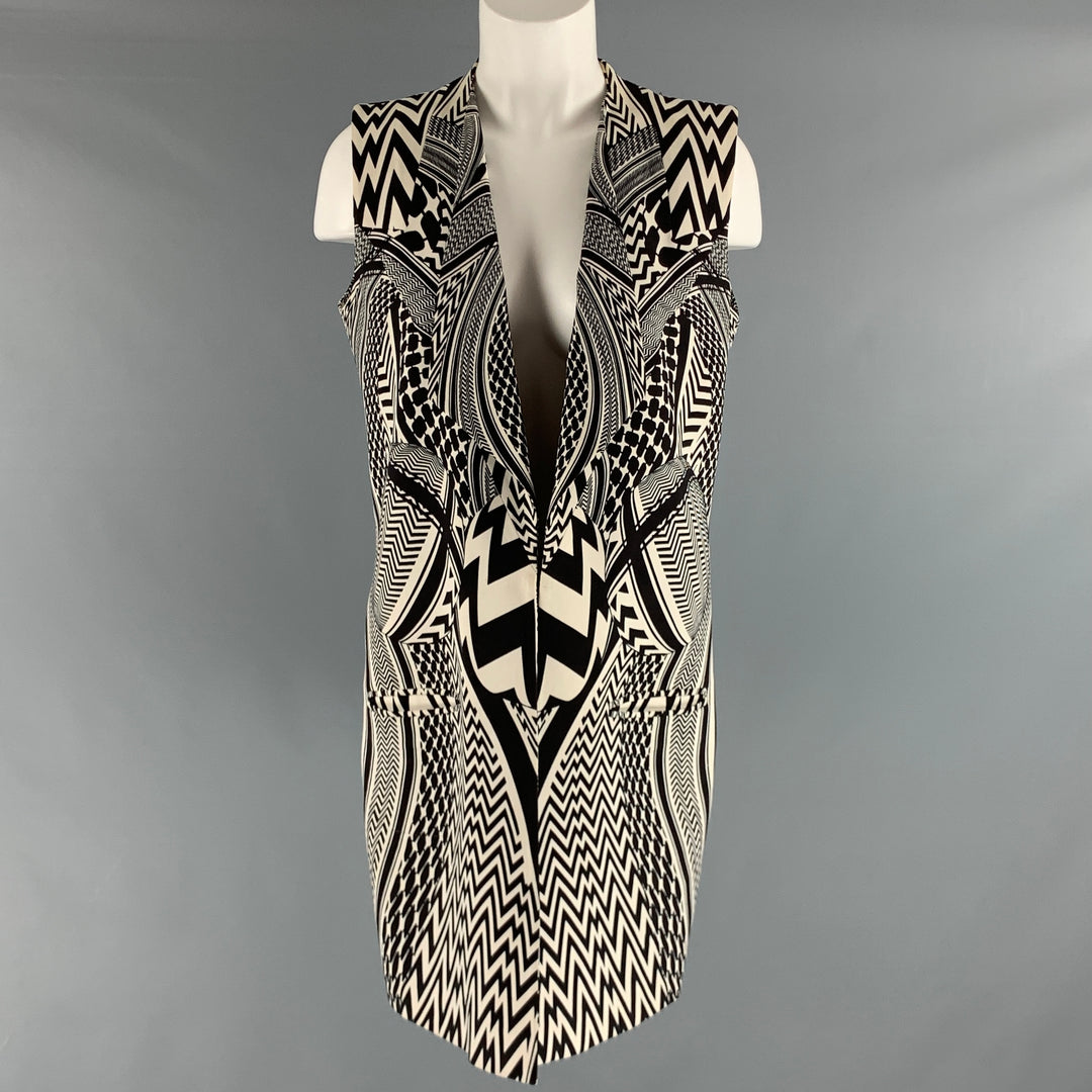 GIVENCHY SS10 Talla M Chaleco delantero abierto geométrico blanco negro