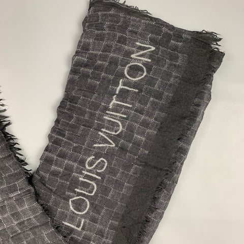 LOUIS VUITTON Black Grey Damier Cashmere Silk Scarf