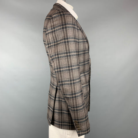 ETRO Size 42 Brown & Grey Plaid Wool Blend Notch Lapel Sport Coat