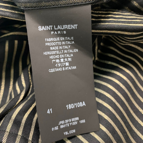 SAINT LAURENT Size M Black Gold Stripe Silk Blend Long Sleeve Shirt
