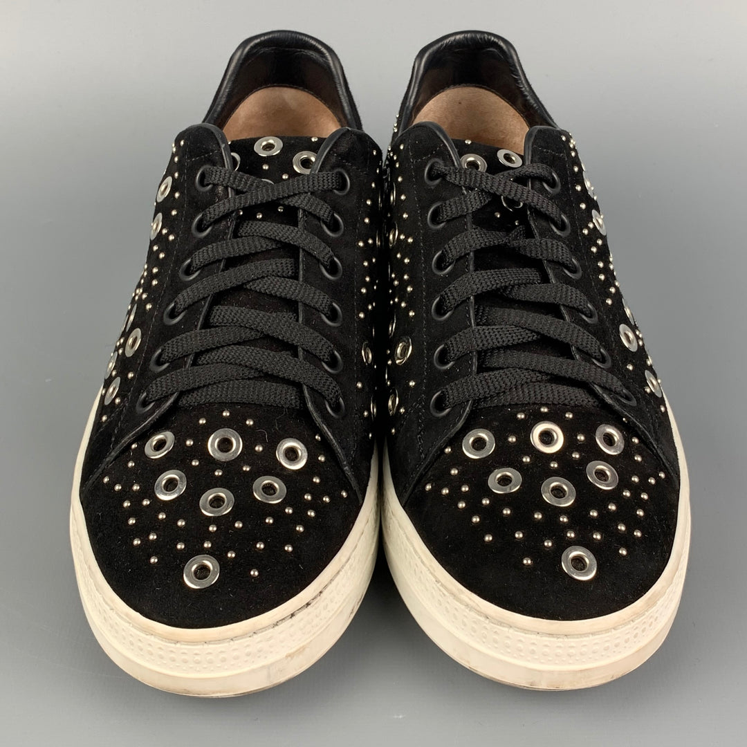 ALAIA Size 7 Black Leather Grommets Suede Lace Up Sneakers