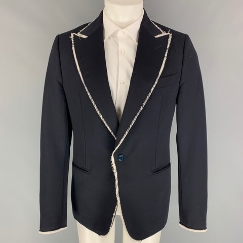 ALEXANDER MCQUEEN Size 40 Black White Wool Raw Edge Notch Lapel Sport Coat