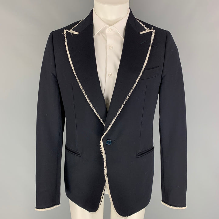 ALEXANDER MCQUEEN Size 40 Black White Wool Raw Edge Notch Lapel Sport Coat